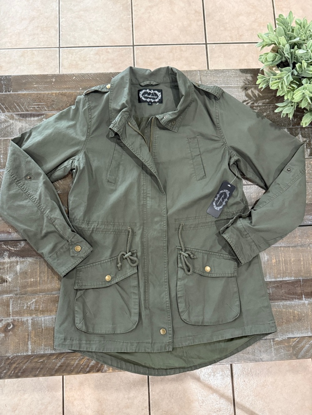 Ambiance Olive Green Military Utility Jacket - Size M - Roll Tab Sleeves